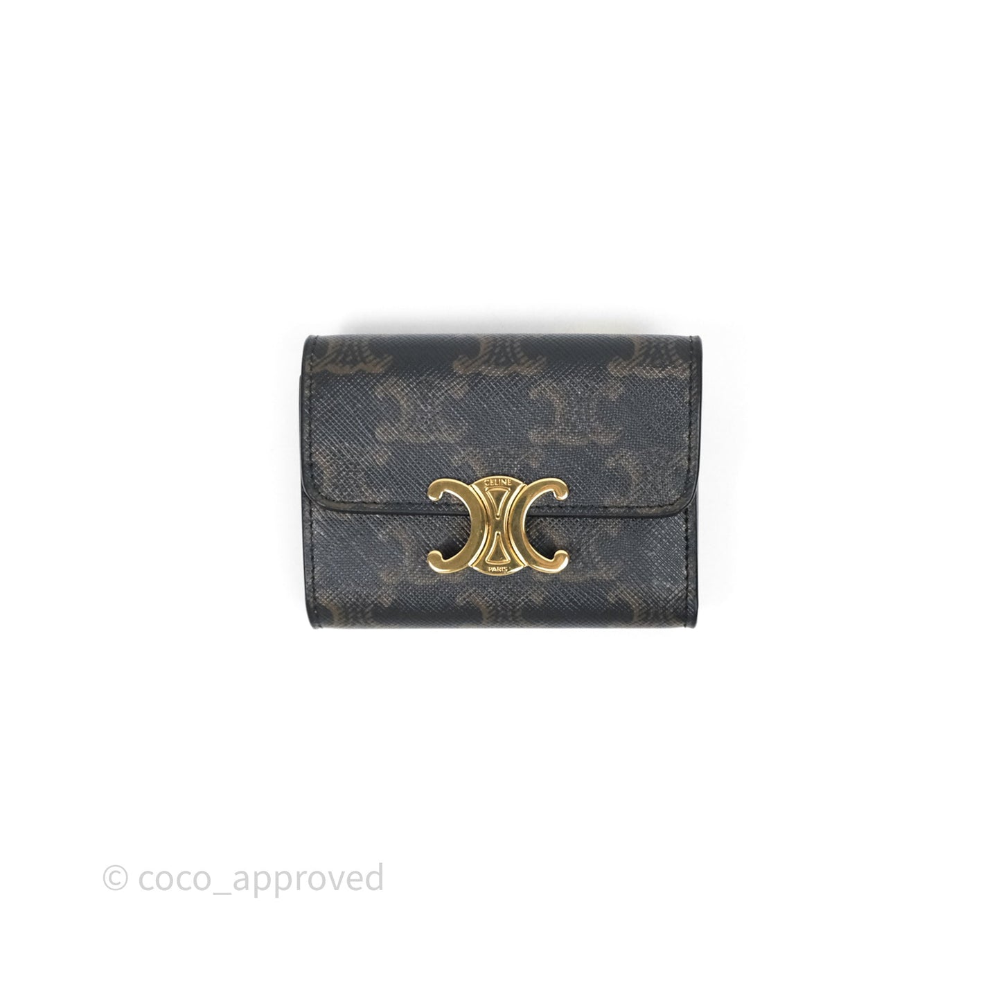 Celine Compact Wallet with Coin Triomphe Canvas Tan Lambskin