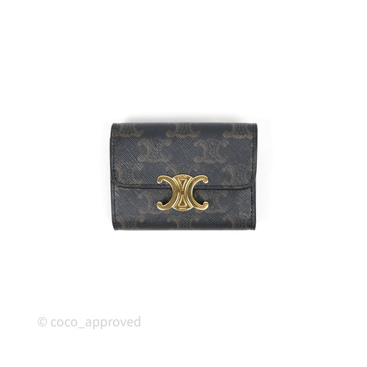 Celine Compact Wallet with Coin Triomphe Canvas Tan Lambskin
