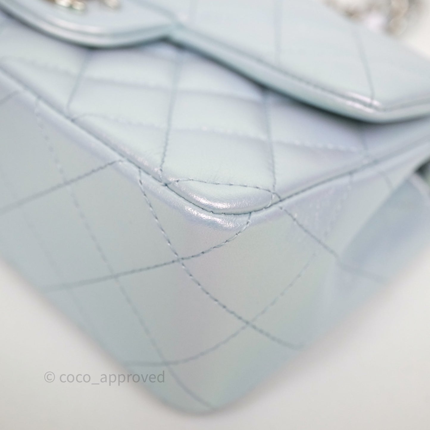 Chanel Mini Rectangular Bag Quilted Iridescent Icy Blue Silver Hardware