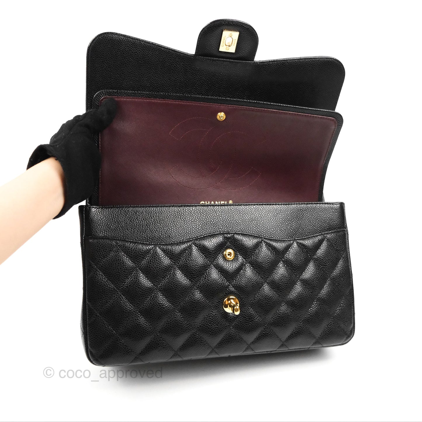Chanel Jumbo Double Flap Black Caviar Gold Hardware⁣⁣