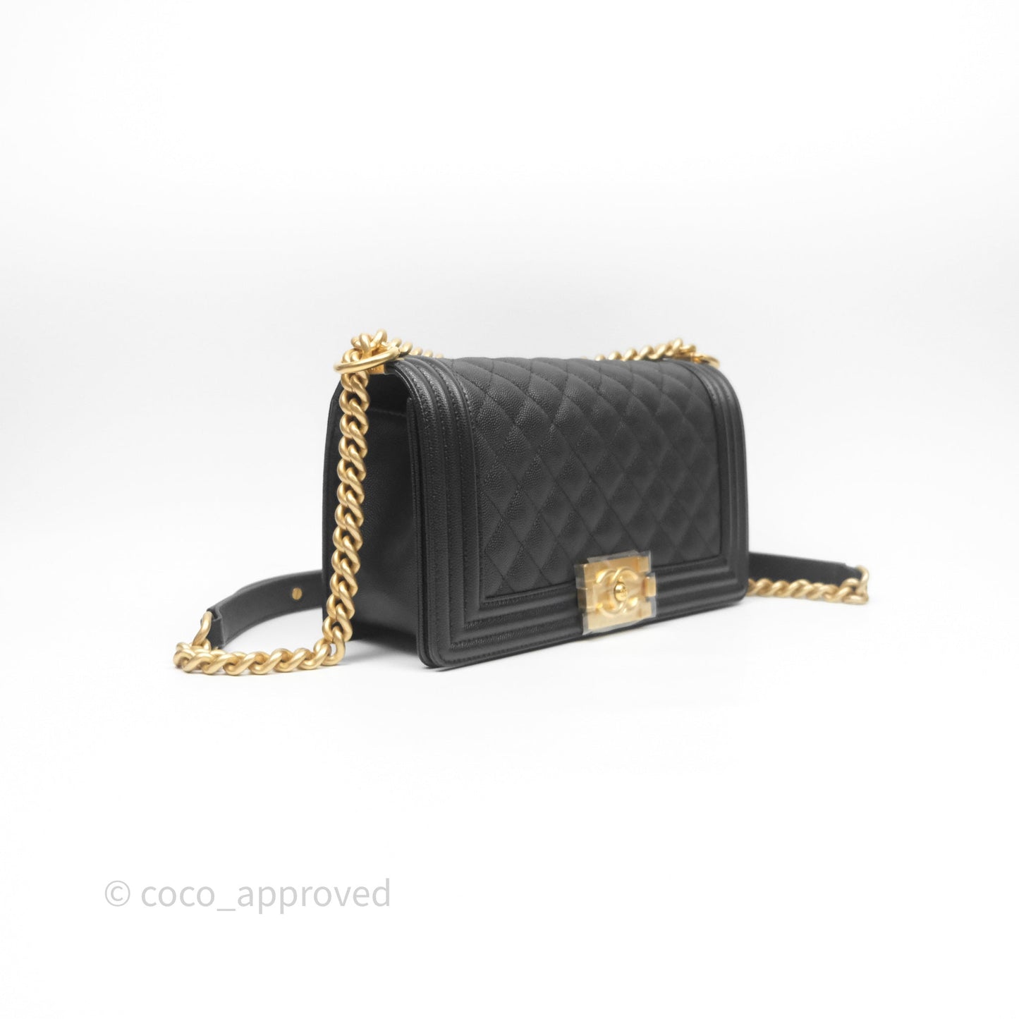 Chanel Quilted Medium Boy Black Caviar Aged Gold Hardware