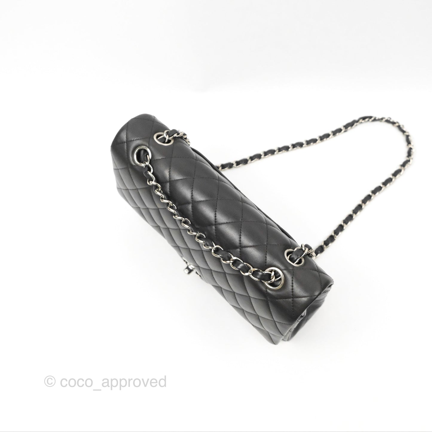 Chanel Classic M/L Medium Flap Quilted Black Lambskin Silver Hardware