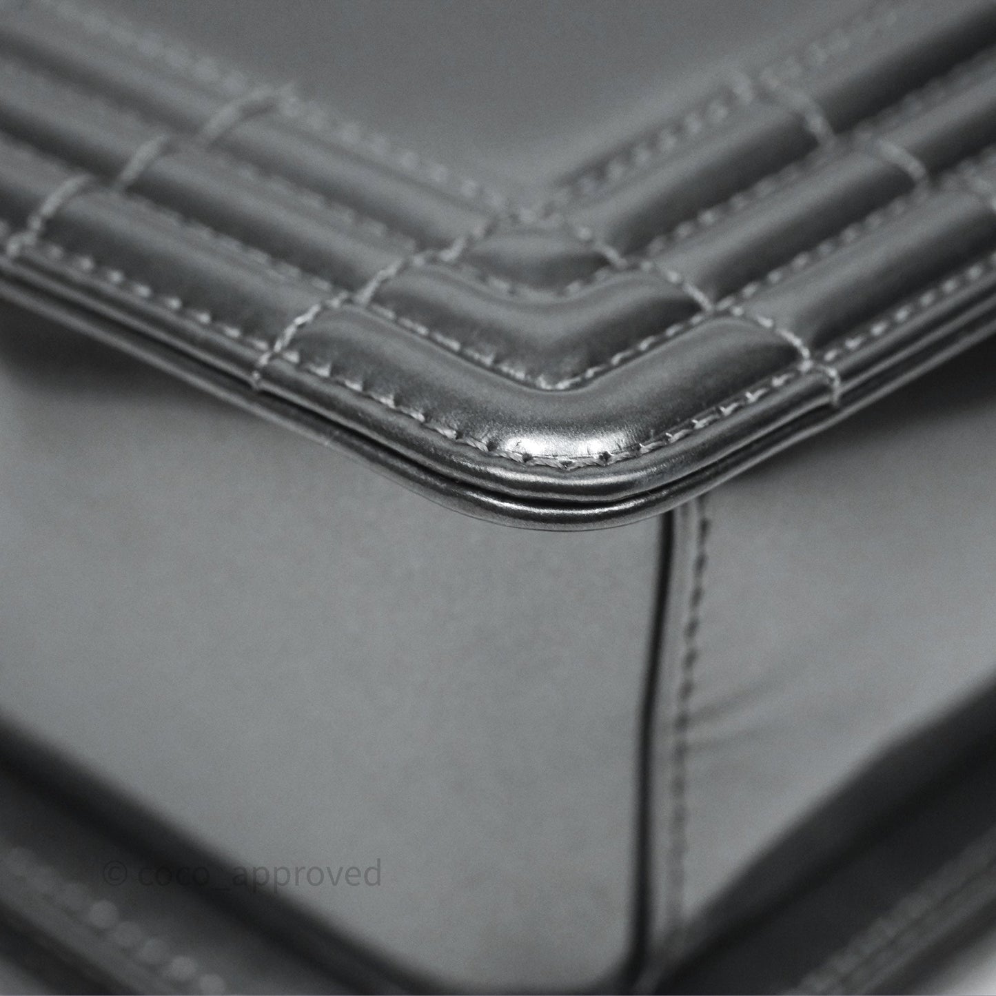 Chanel Medium Boy Metallic Dark Grey Iridescent Glazed Calfskin Ruthenium Hardware