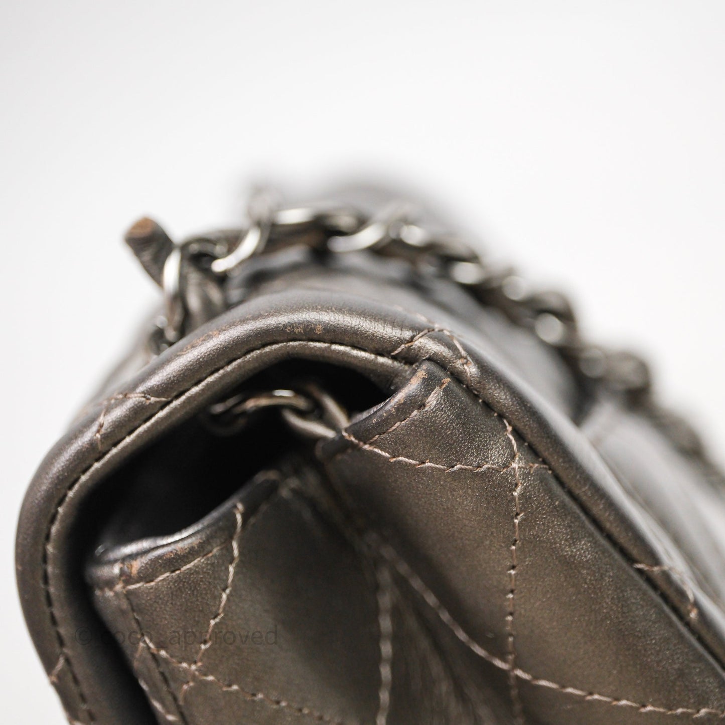 Chanel Mini Square Metallic Dark Grey Lambskin Dark Silver Hardware
