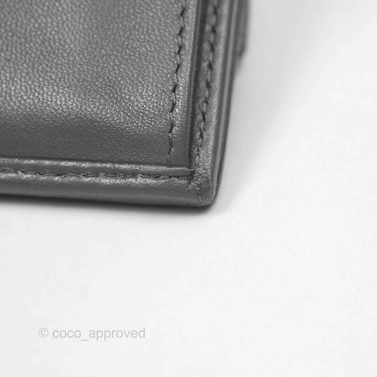 Chanel 19 Grey Short Trifold Wallet Lambskin Silver Hardware