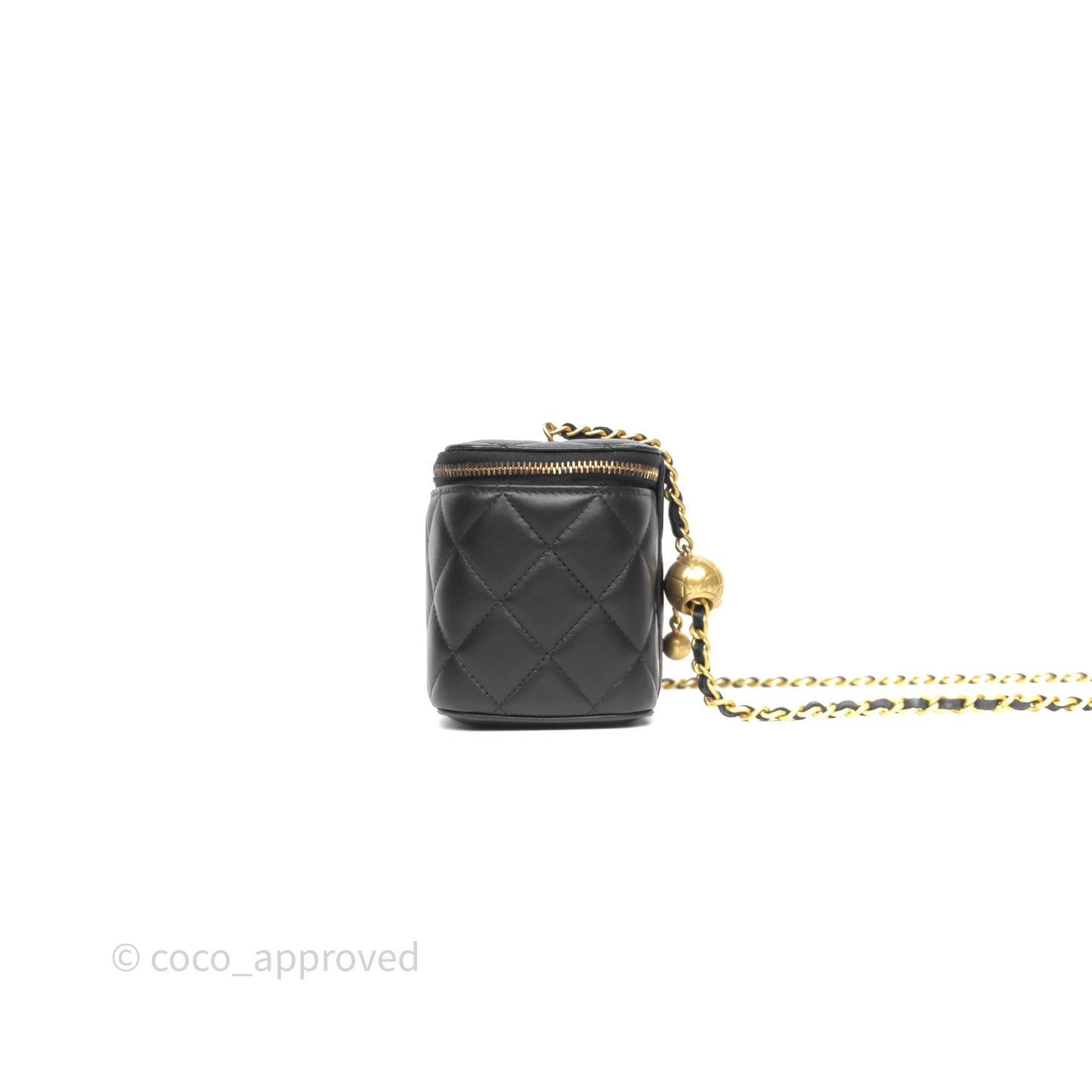 Chanel Vanity With Pearl Crush Chain Black Lambskin Aged Gold Hardware