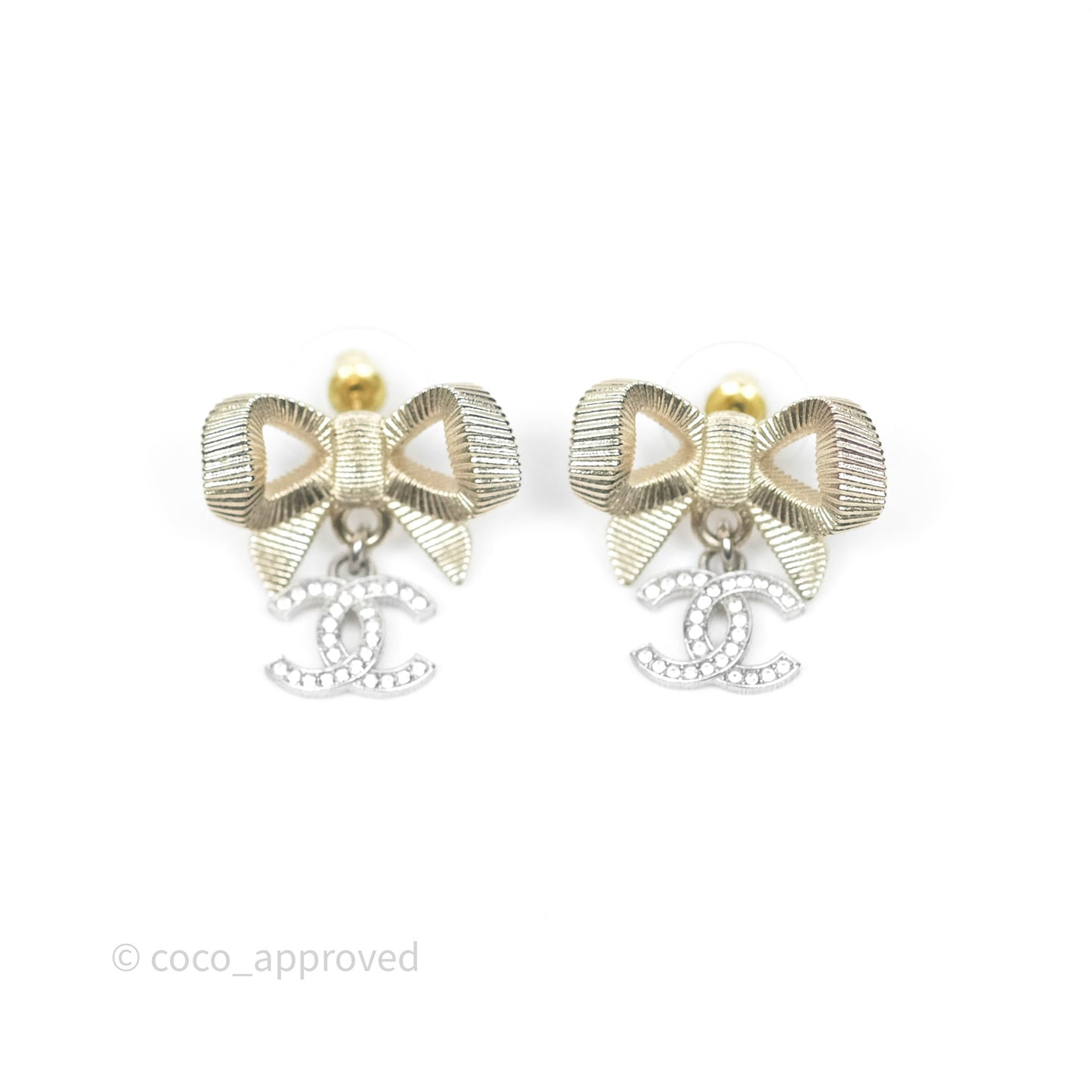 Chanel Bow Knot Crystal CC Drop Earrings 24K
