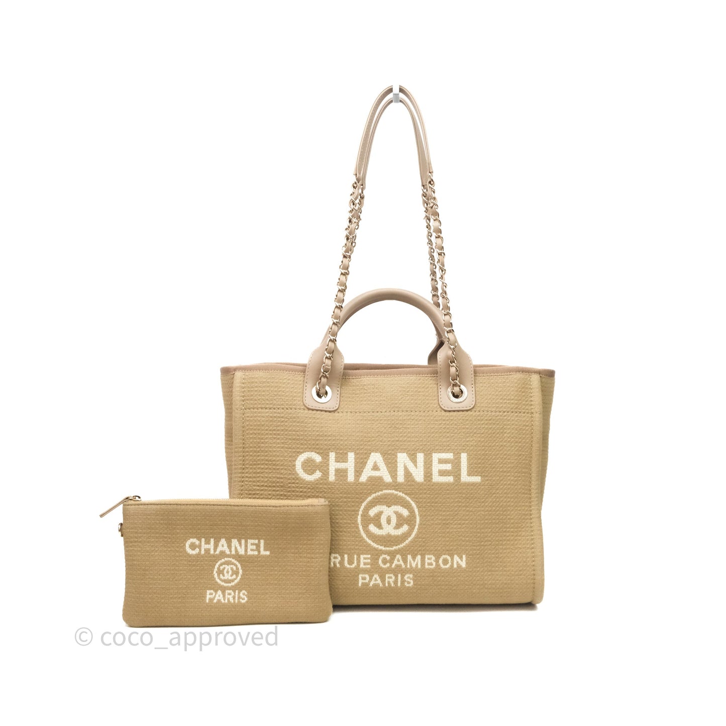 Chanel New Small Canvas Deauville Tote Beige Silver Hardware