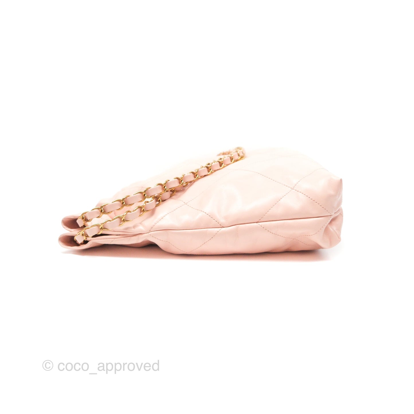 Chanel 22 Small Quilted Pink Shiny Crumpled Calfskin Aged Gold Hardware