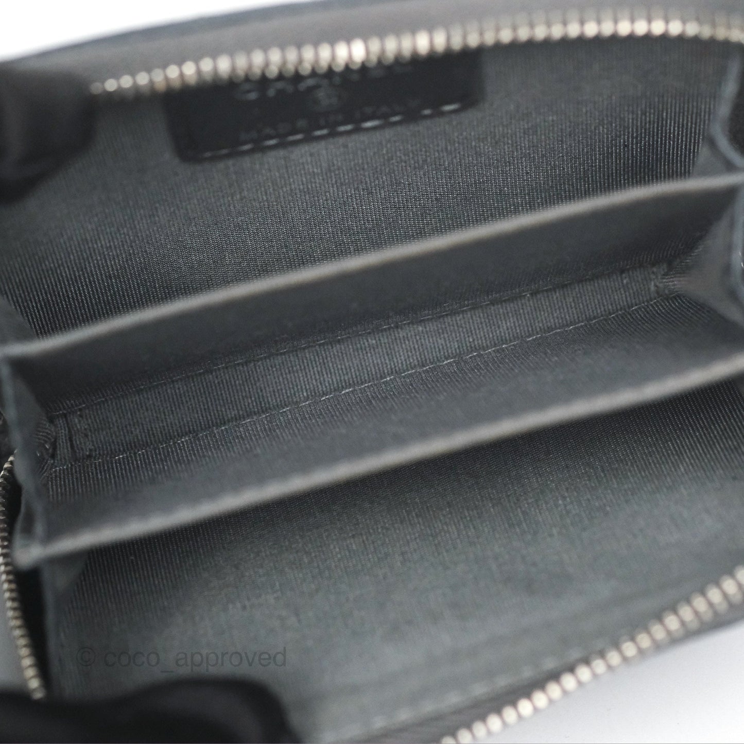 Chanel Camellia Crystal Studded Zipped Coin Purse Grey Silver Hardware