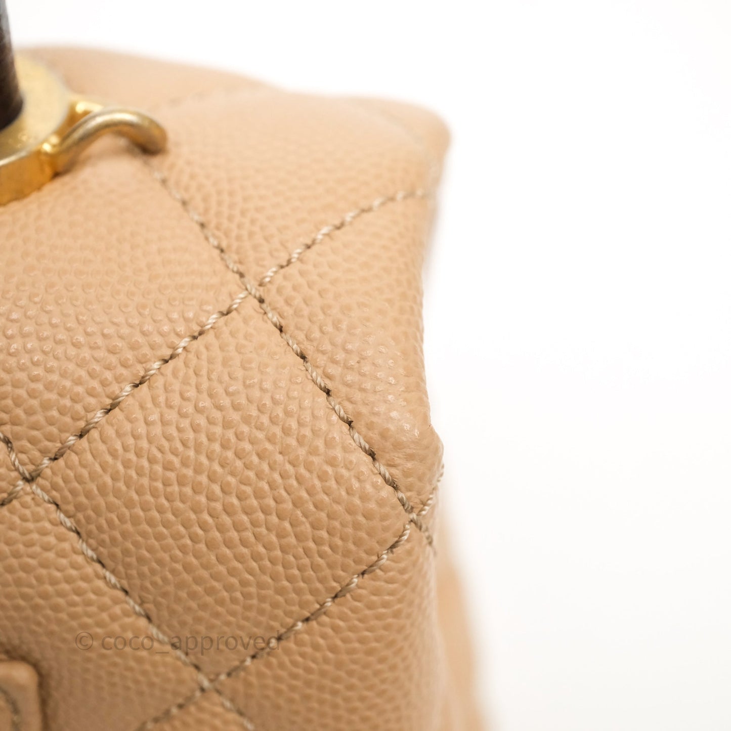 Chanel Small Coco Handle Quilted Beige Caviar Gold Hardware Lizard Handle