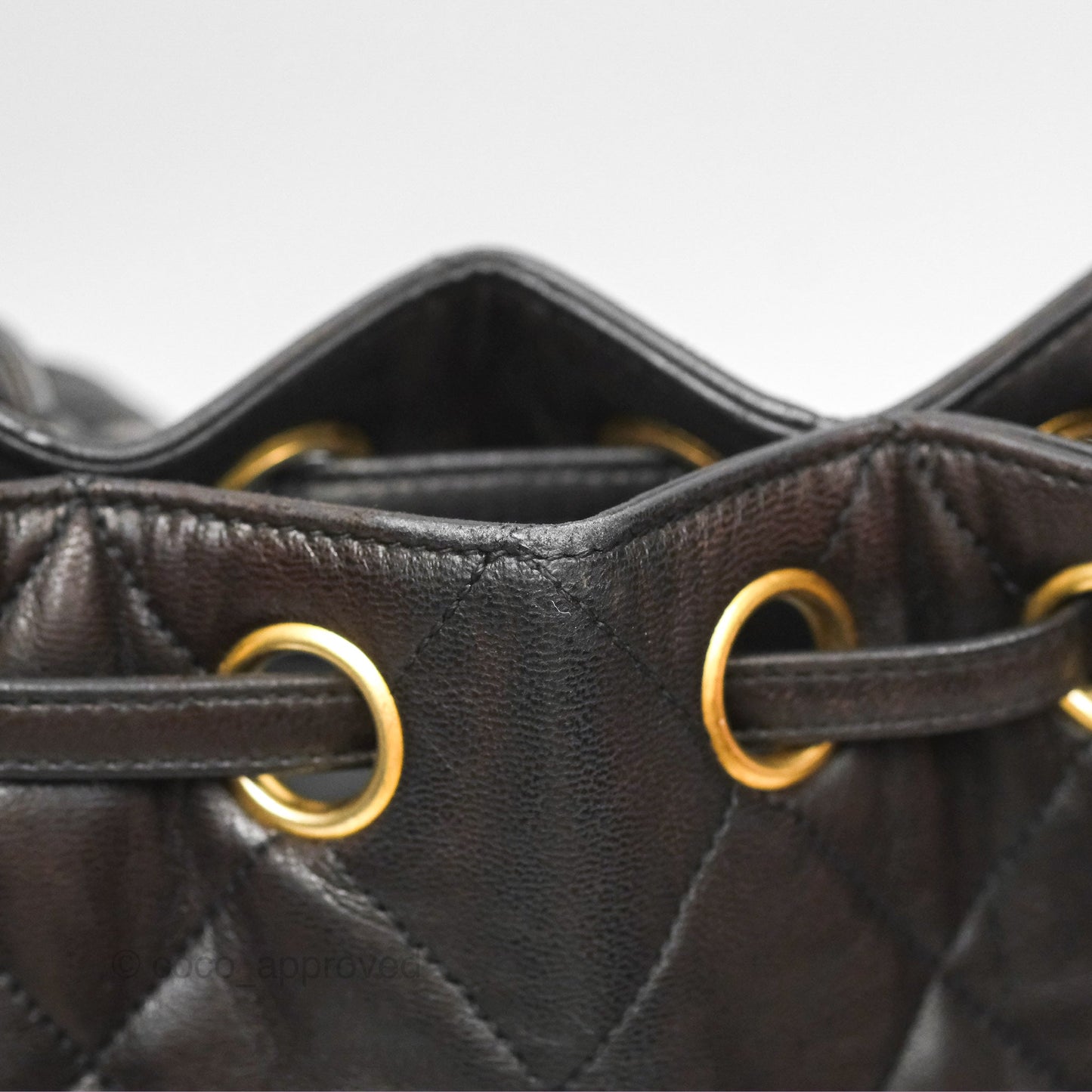 Chanel Vintage Drawstring Bucket Bag Black Lambskin Gold Hardware