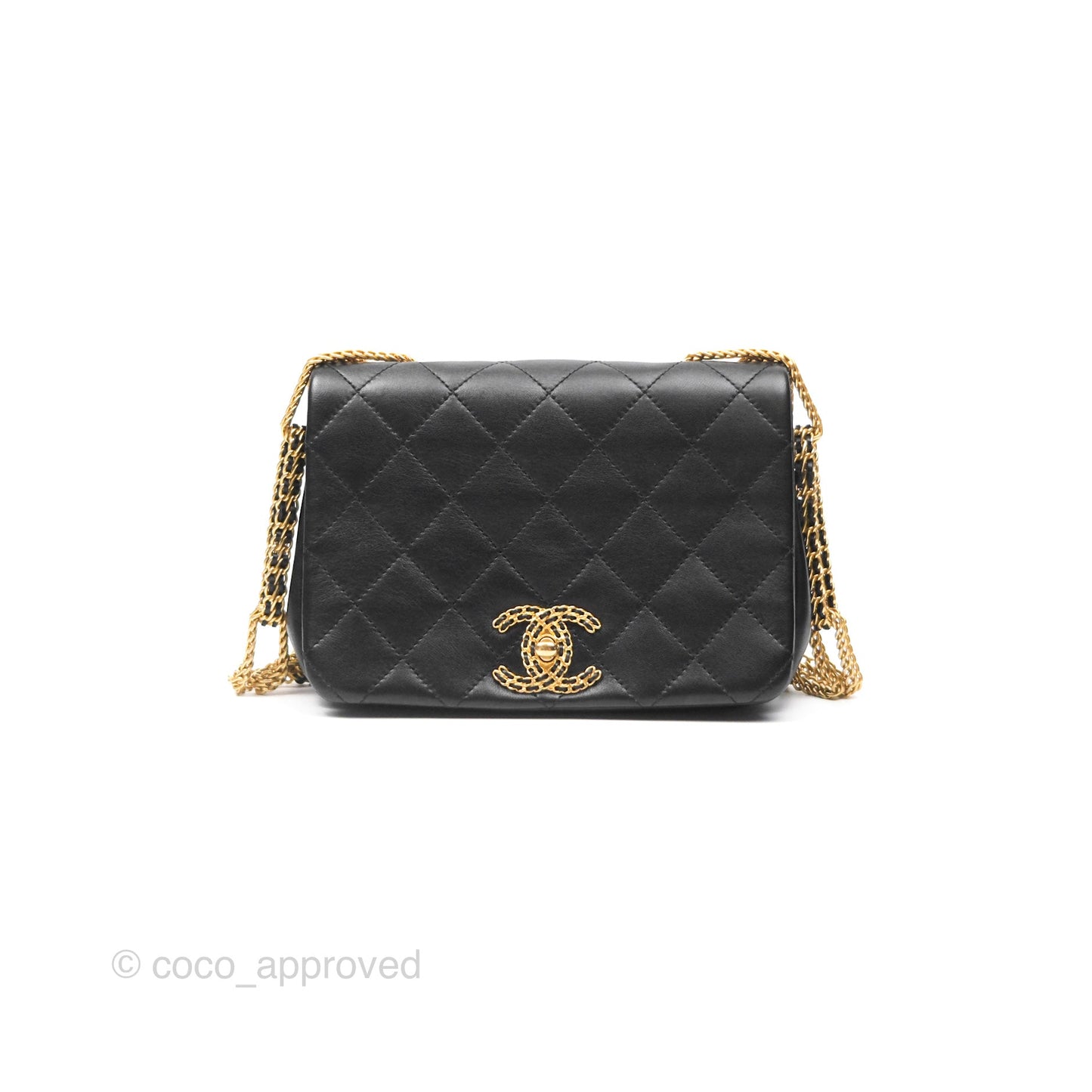 Chanel Small Chain Flap Bag Black Lambskin Aged Gold Hardware 22A
