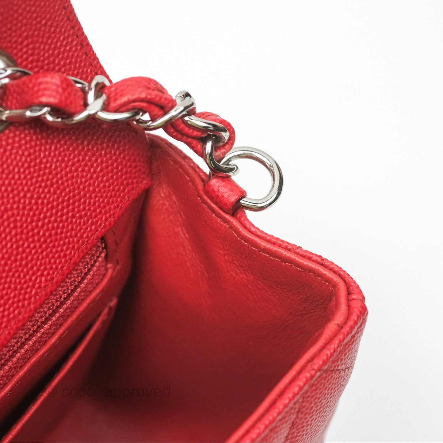 Chanel Quilted Mini Rectangular Red Caviar Silver Hardware