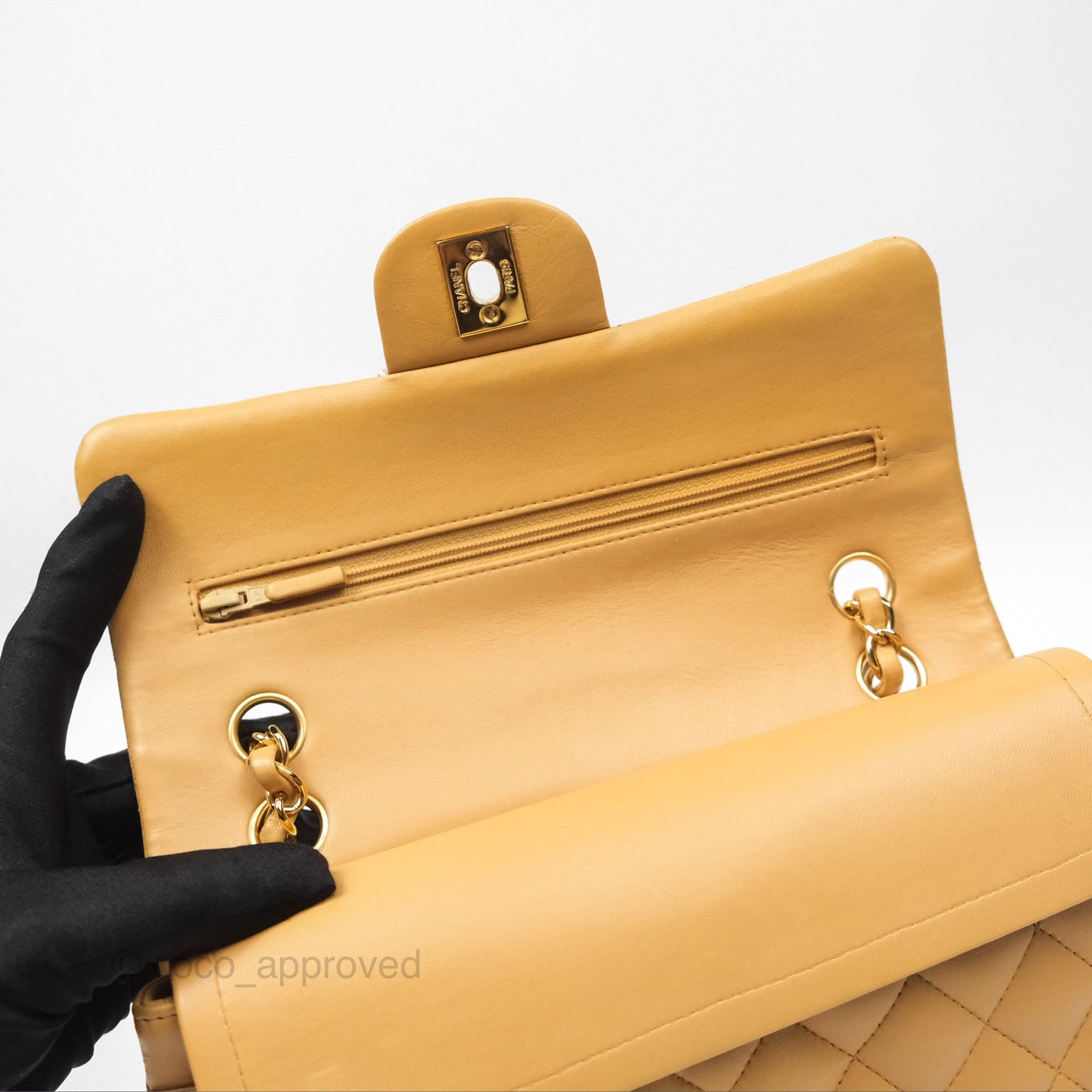 Chanel Vintage Small Classic Flap Beige Lambskin 24K Gold Hardware
