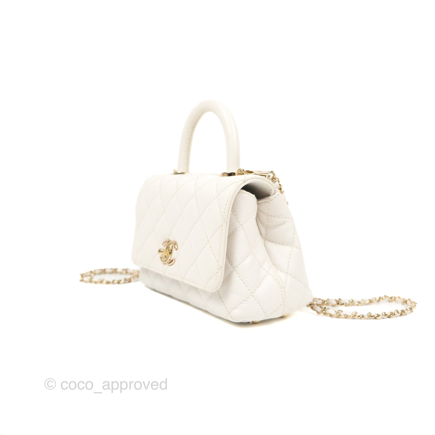 Chanel Mini Coco Handle Quilted Ivory White Caviar Gold Hardware
