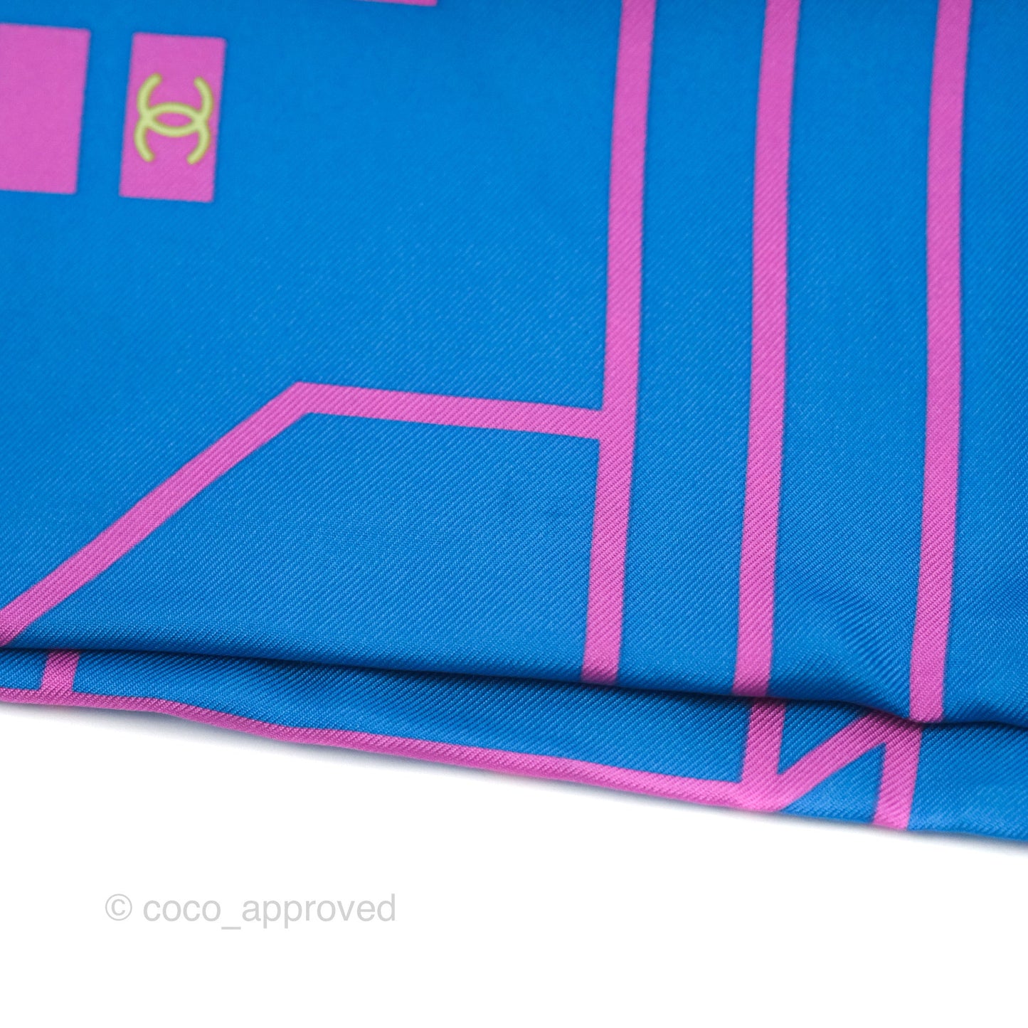 Chanel CC Square Silk Scarf Blue/Pink/Yellow