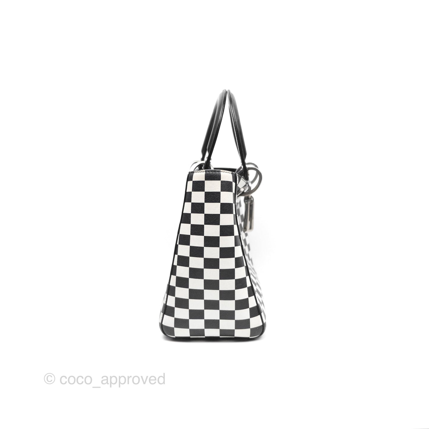 Christian Dior Medium Lady Dior Checkered Black/ White Calfskin