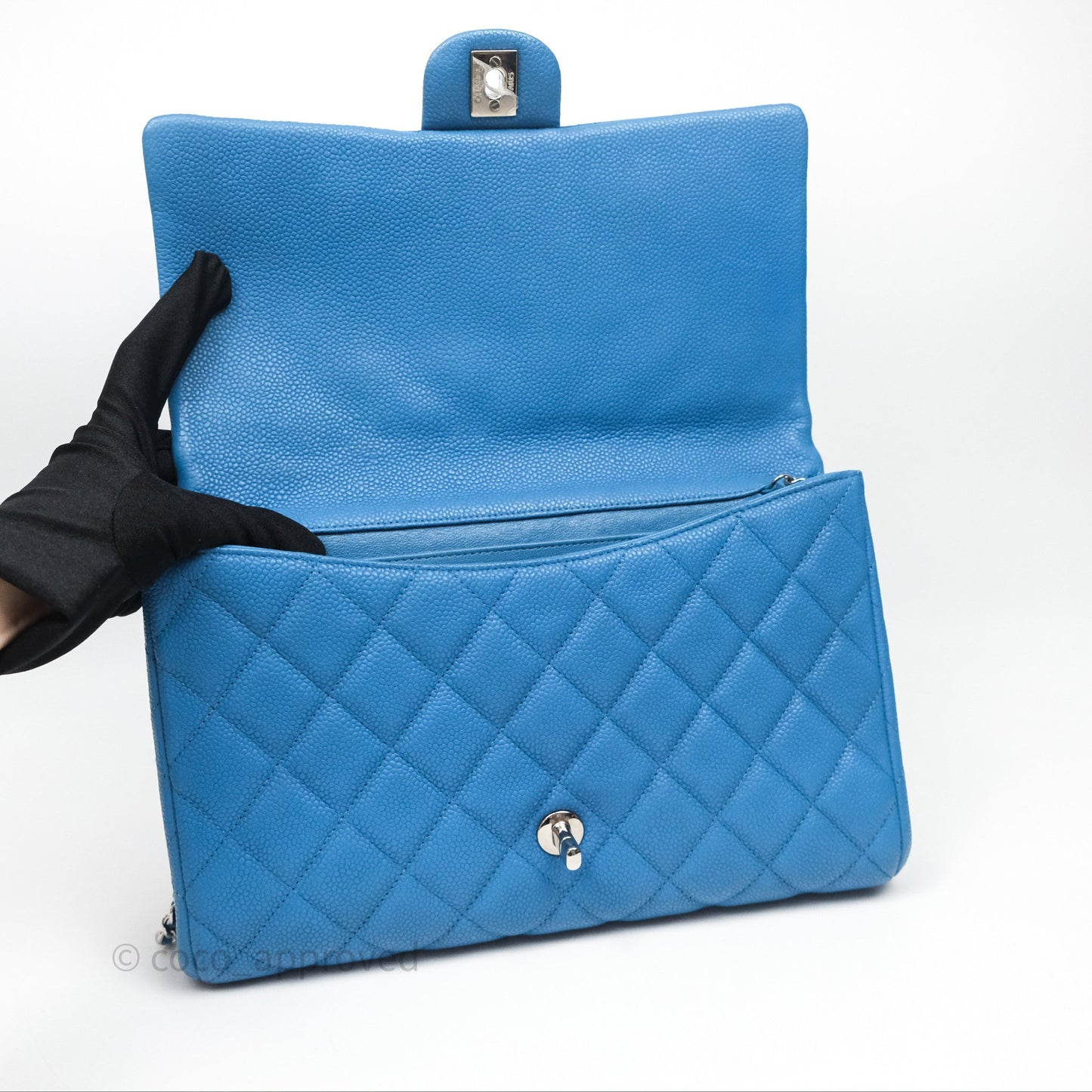 Chanel Quilted Clutch with Chain Caviar Azul Sliver Hardware