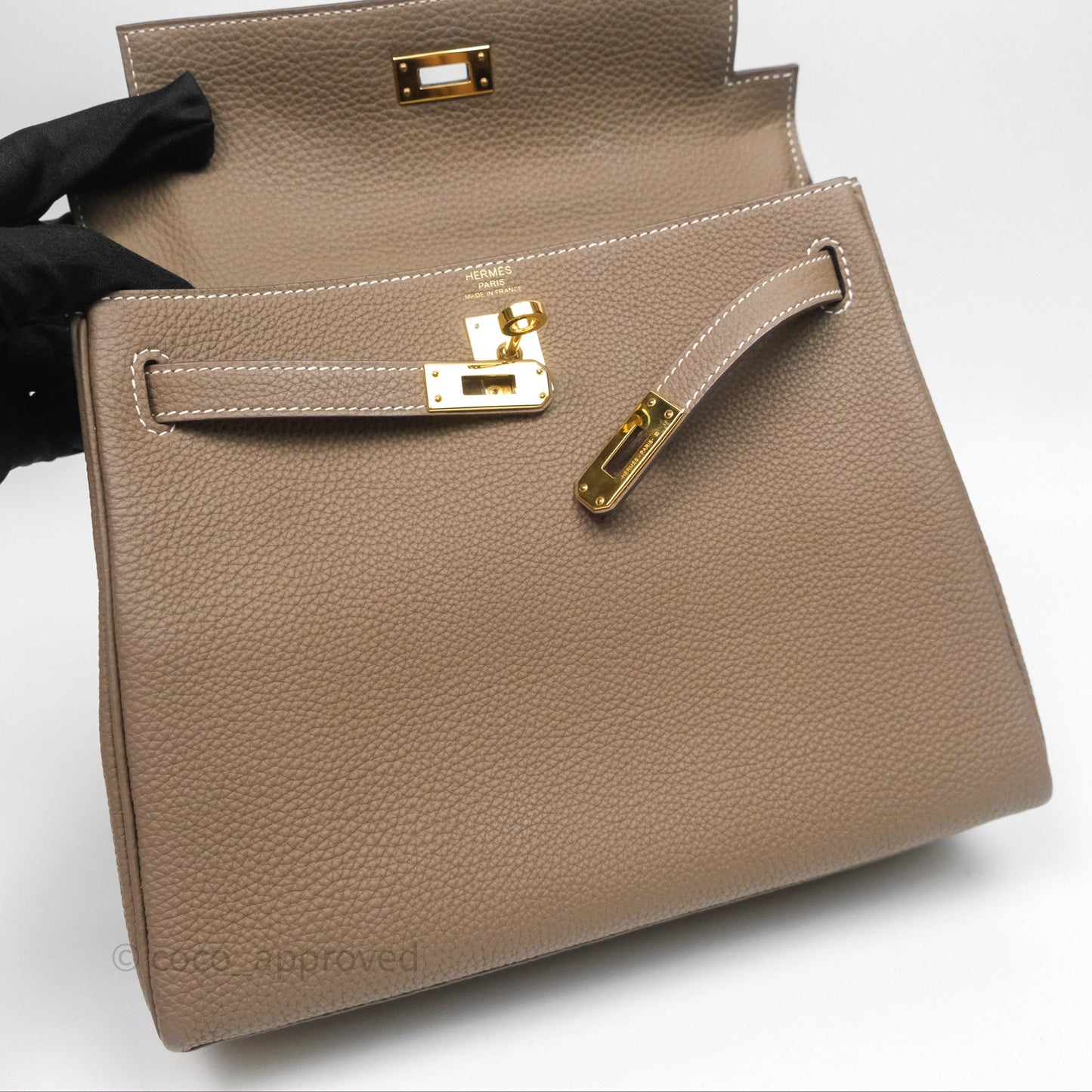 Hermès Retourne Kelly 25 Etoupe 18 Togo Gold Hardware
