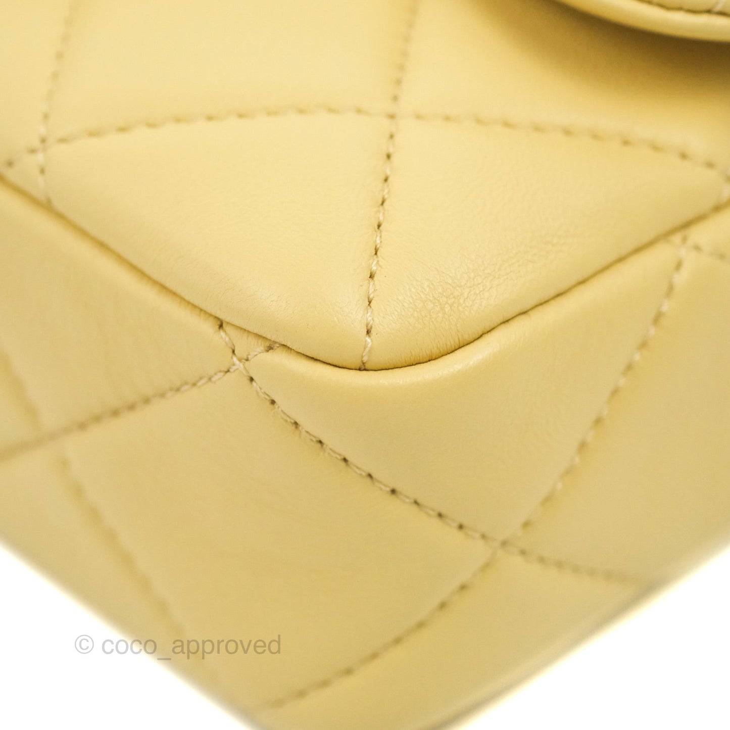 Chanel Enamel Quilted Pending CC Mini Square Flap Yellow Lambskin Aged Gold Hardware 22P