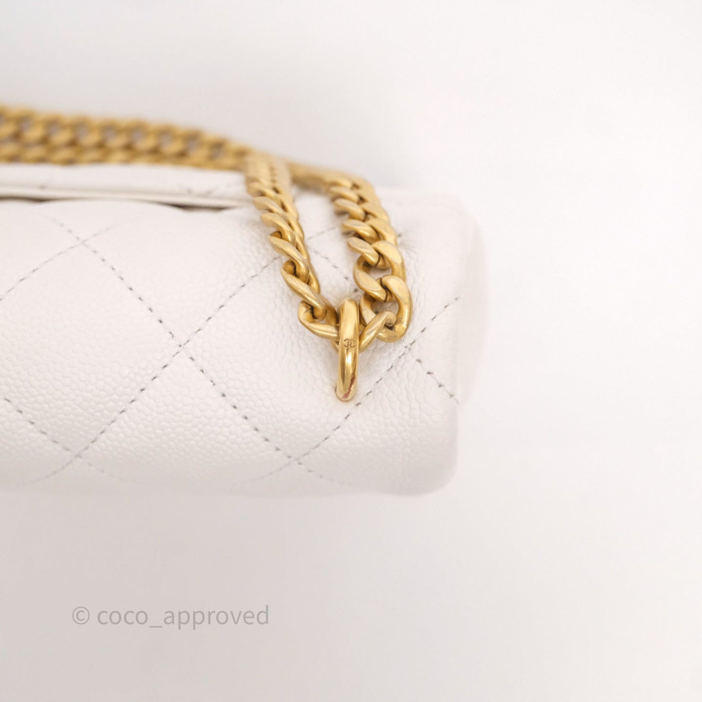 Chanel Heart Crush Mini Flap Bag White Caviar Aged Gold Hardware