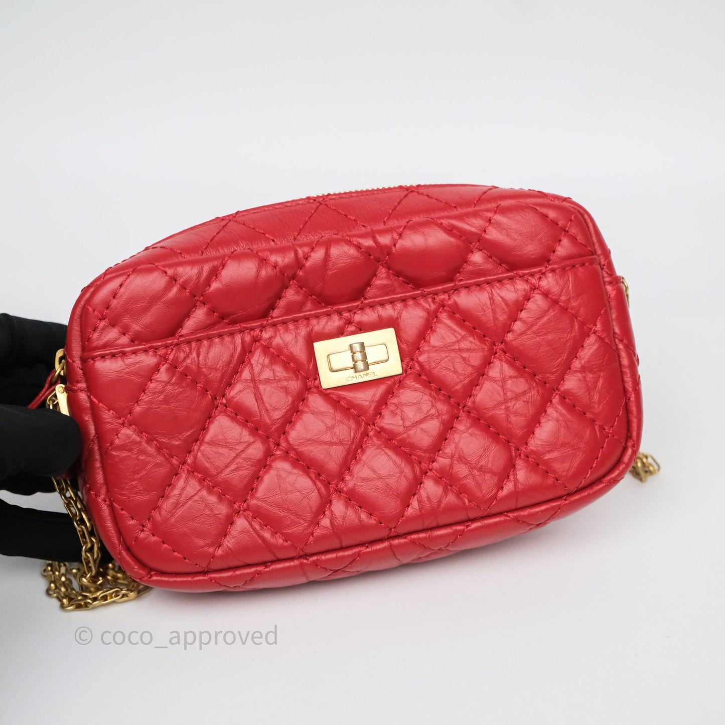 Chanel Quilted Mini Reissue Camera Case Red Aged Calfskin Aged Gold Hardware