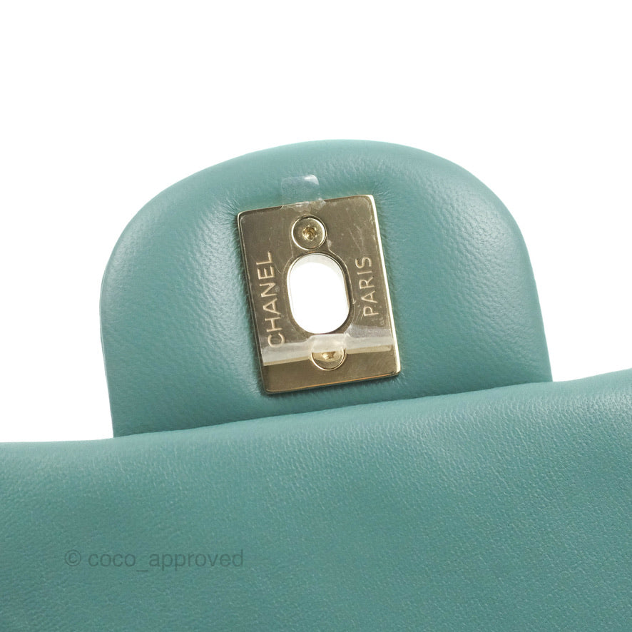 Chanel Mini Square Teal Green Lambskin Gold Hardware