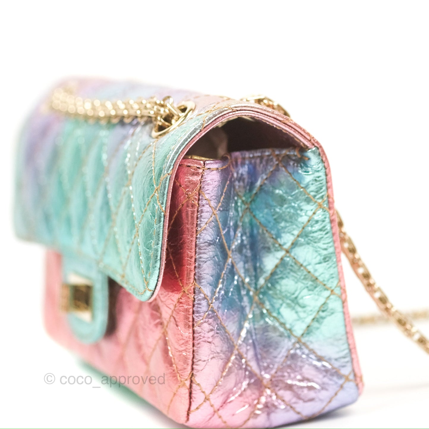 Chanel Quilted Mini Reissue 224 Metallic Rainbow Crumpled Calfskin Gold Hardware