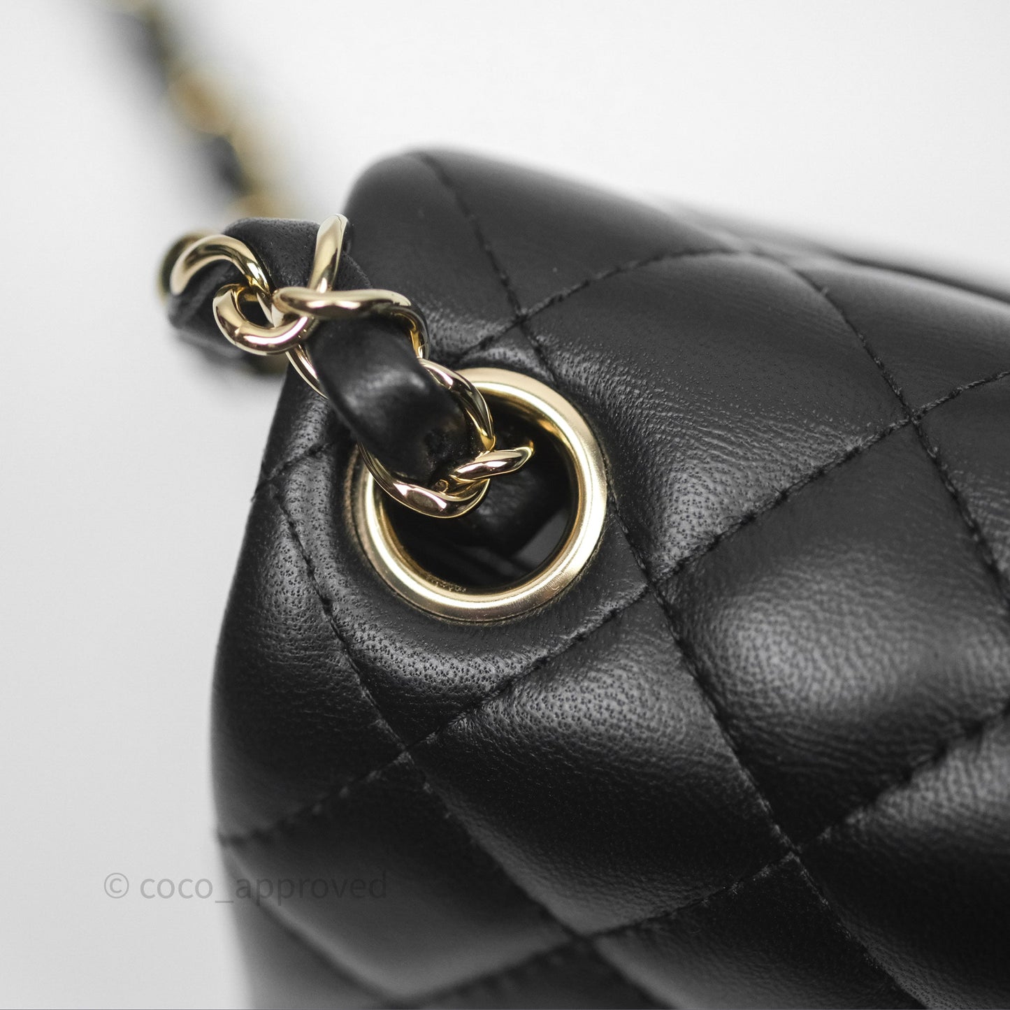 Chanel Mini Square Flap Quilted Black Lambskin Gold Hardware