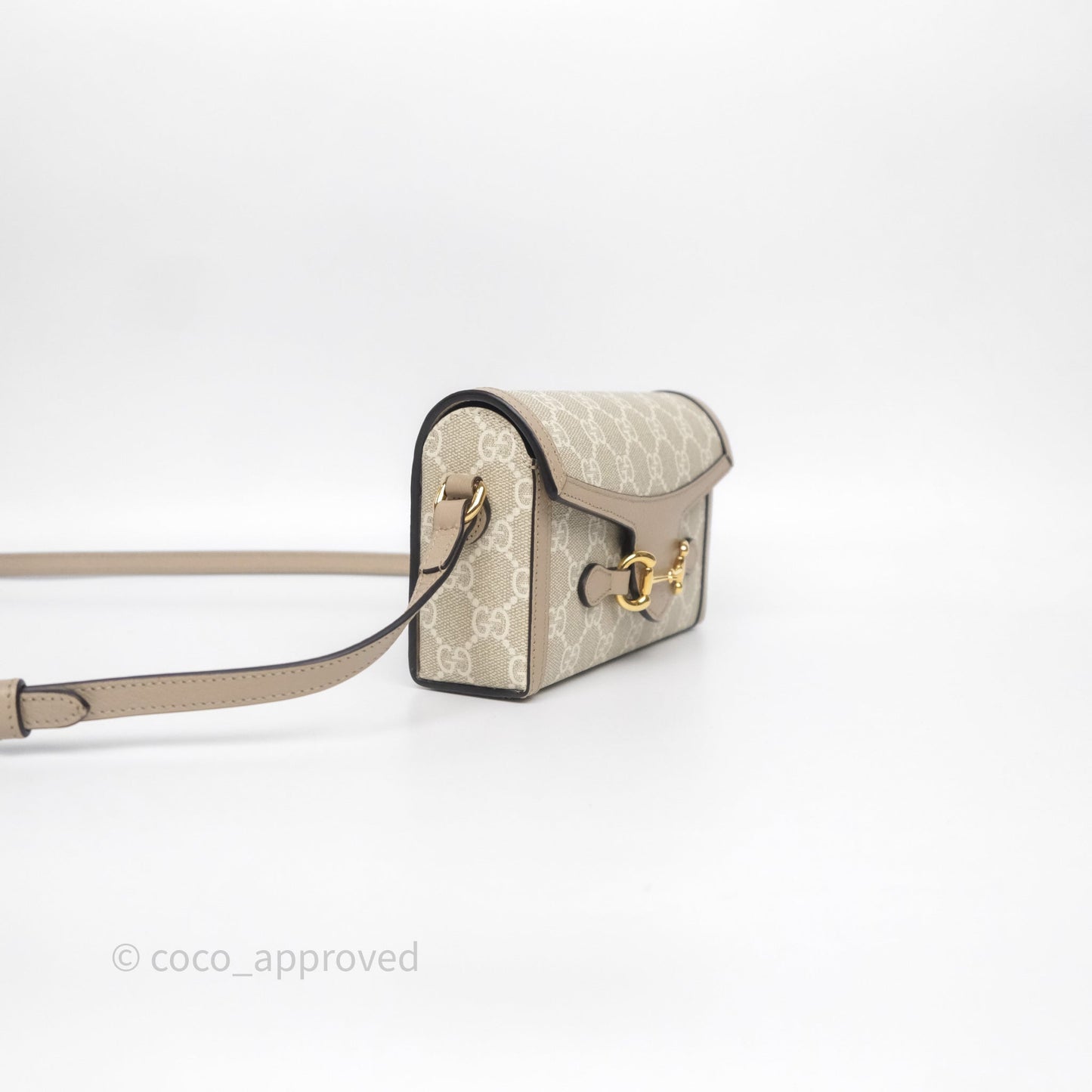 Gucci Horsebit 1955 Mini Bag Beige/ White GG Supreme Canvas Gold Hardware