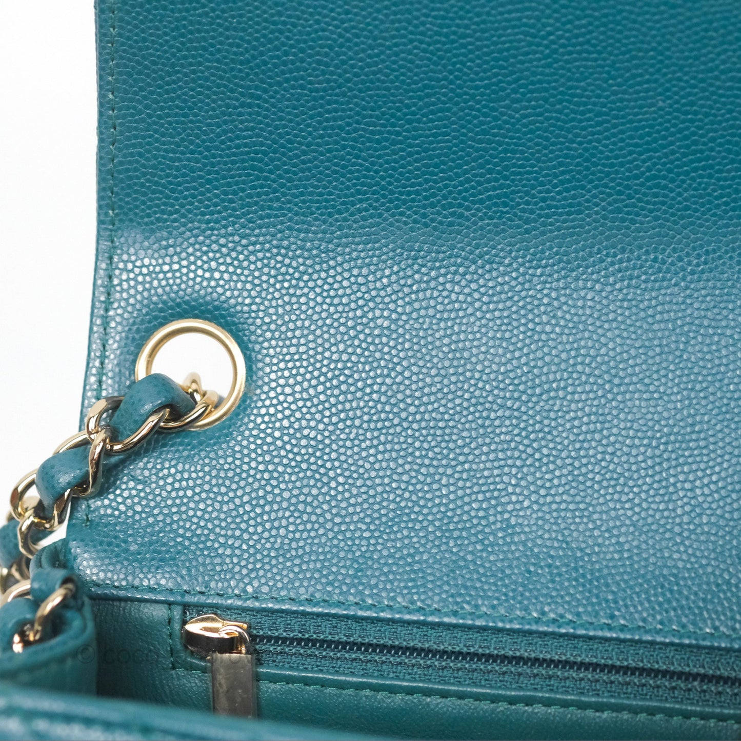 Chanel Mini Square Flap Chevron Teal Caviar Gold Hardware
