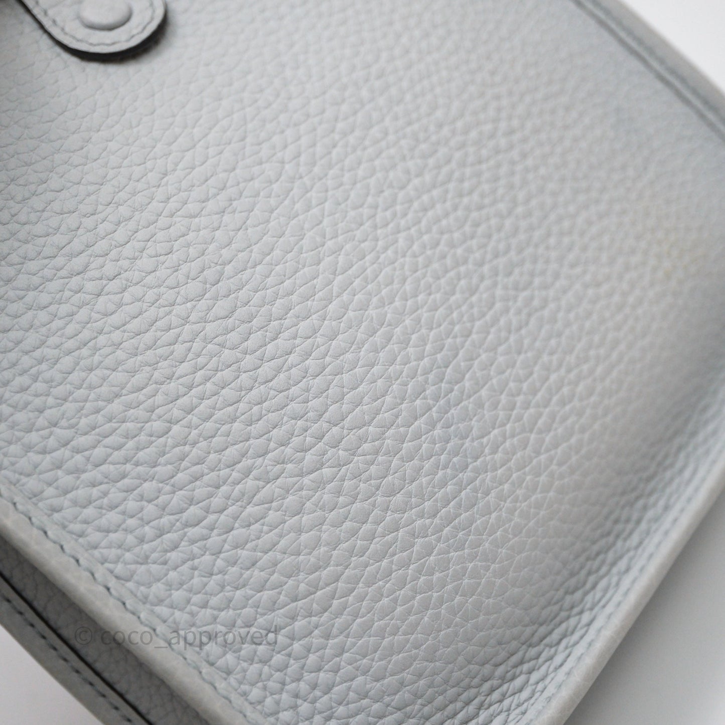 Hermès Mini Evelyne 16  Bleu Pale 08 Clemence Gold Hardware