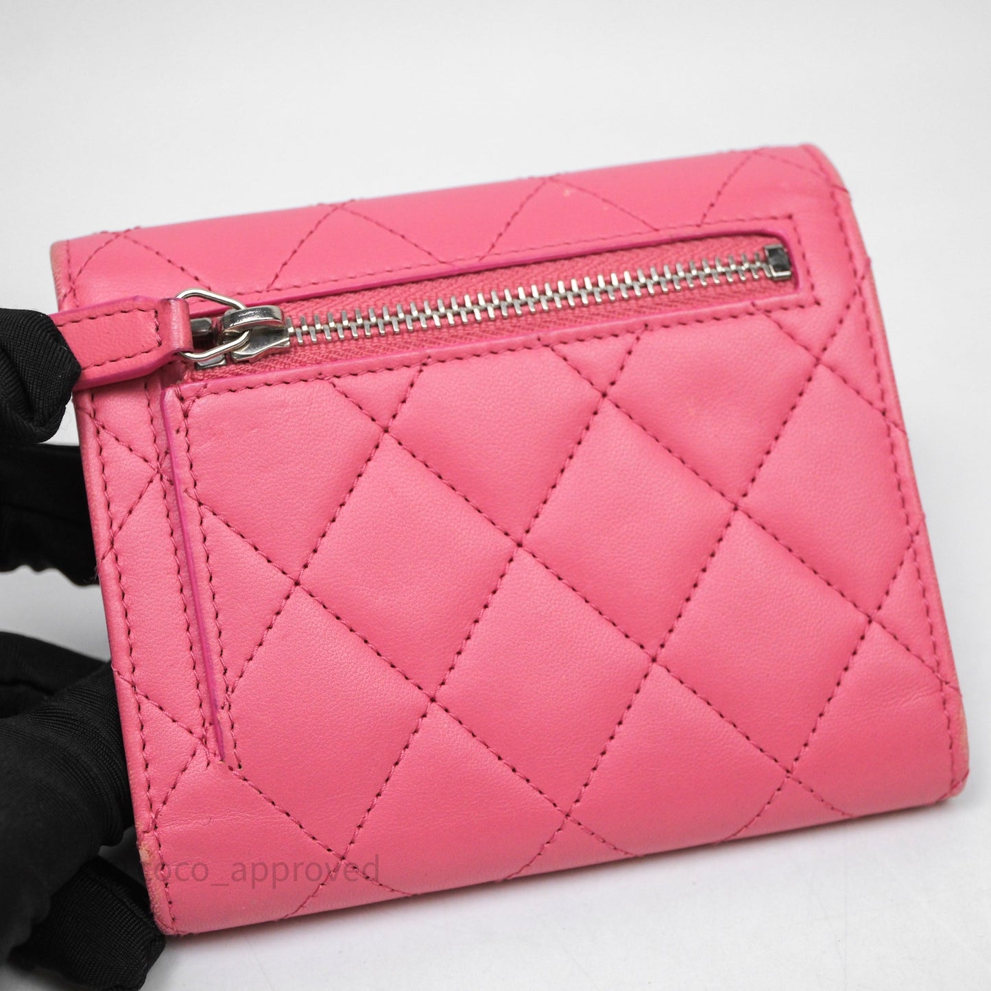 Chanel Classic Flap Wallet Pink Lambskin Silver Hardware