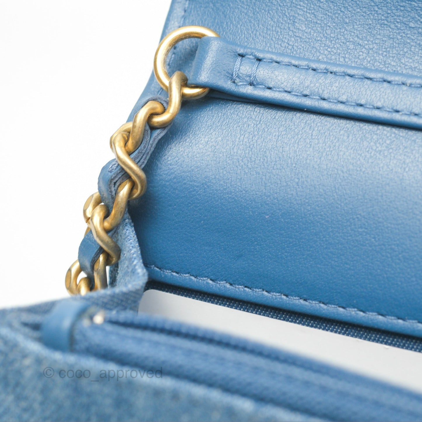 Chanel Quilted Pearl Crush Wallet on Chain WOC Denim Aged Gold Hardware