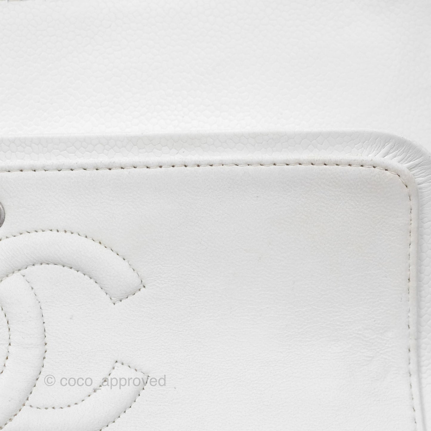 Chanel Classic M/L Medium Double Flap White Caviar Silver Hardware
