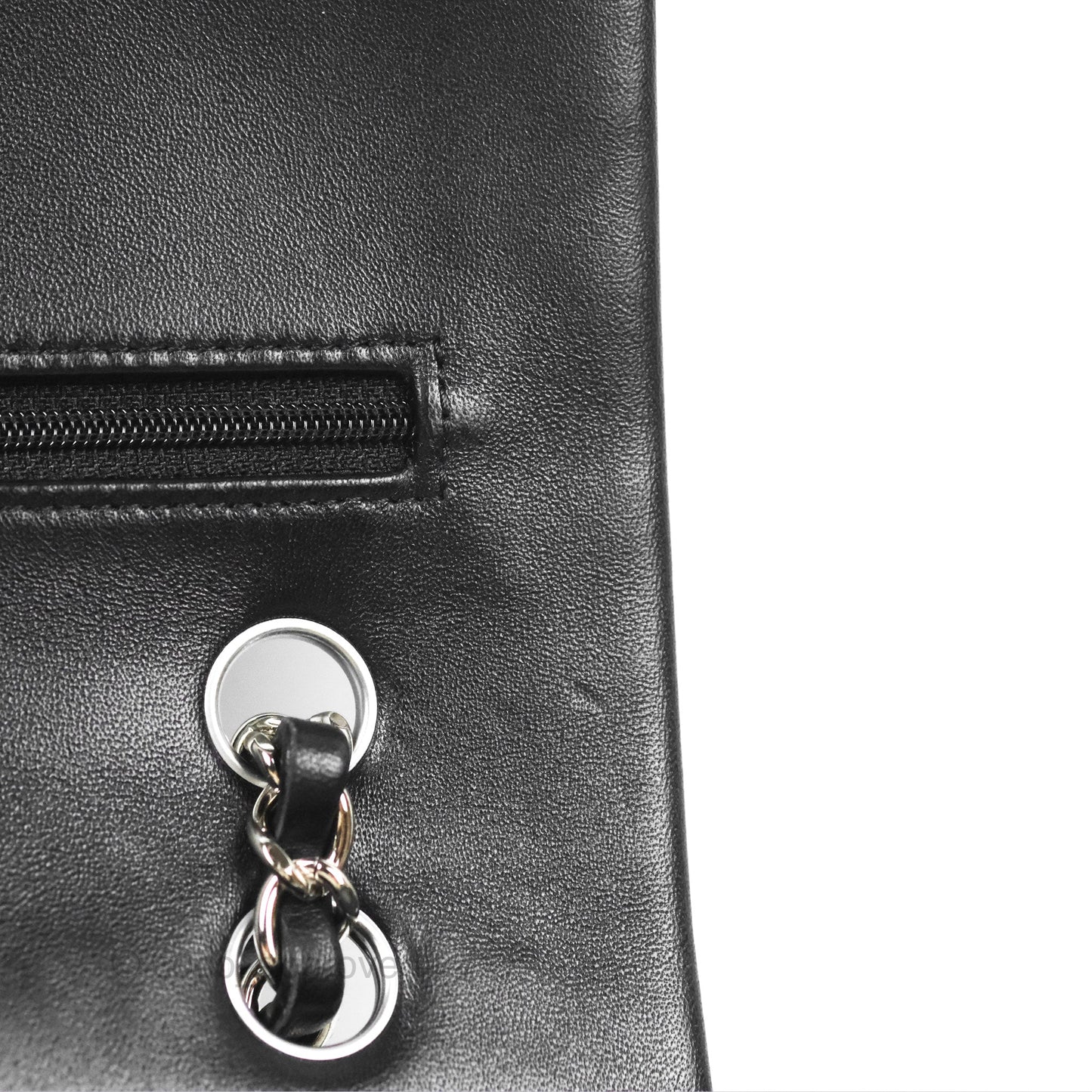 Chanel Classic M/L Medium Flap Quilted Black Lambskin Silver Hardware