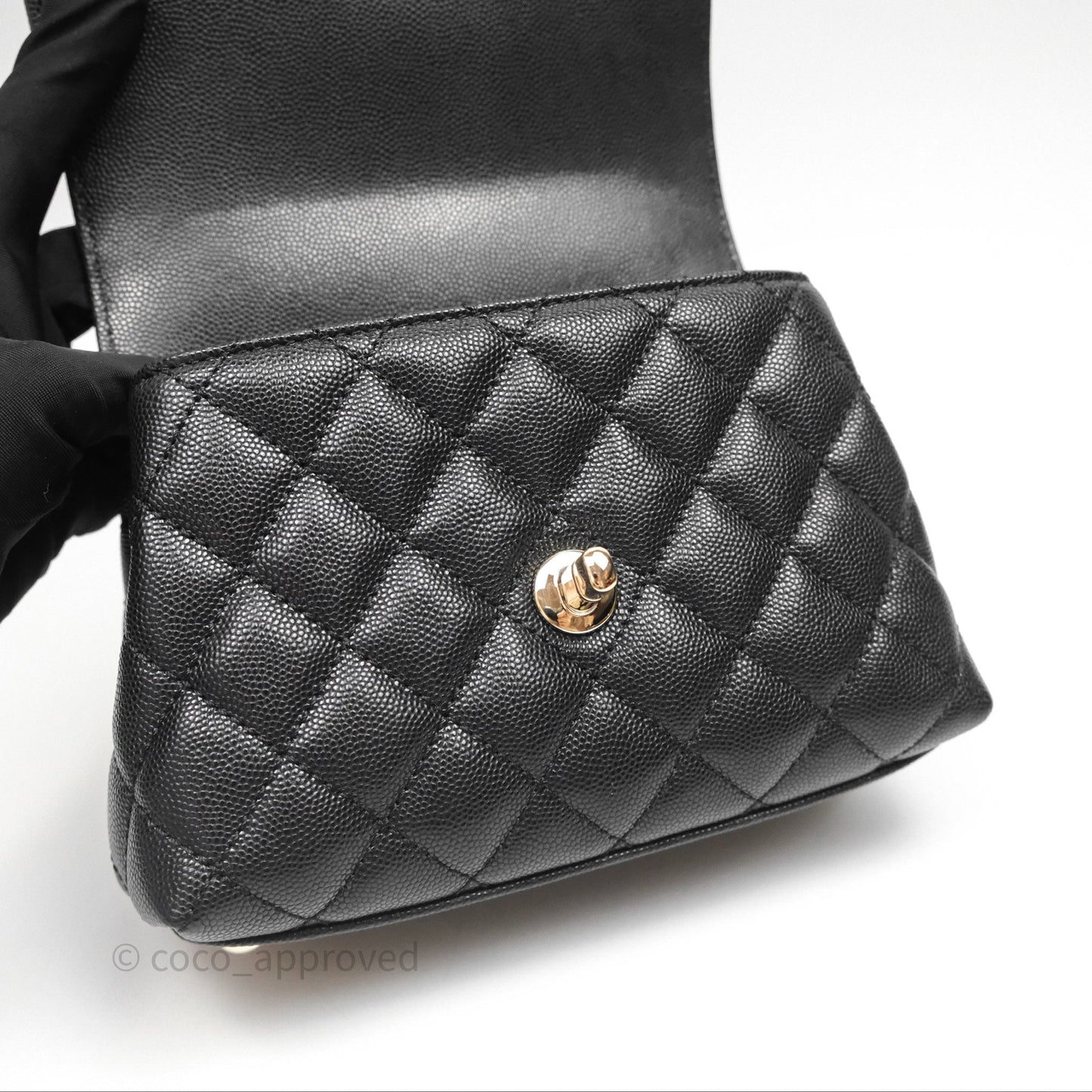 Chanel Mini Coco Handle Quilted Black Caviar Gold Hardware