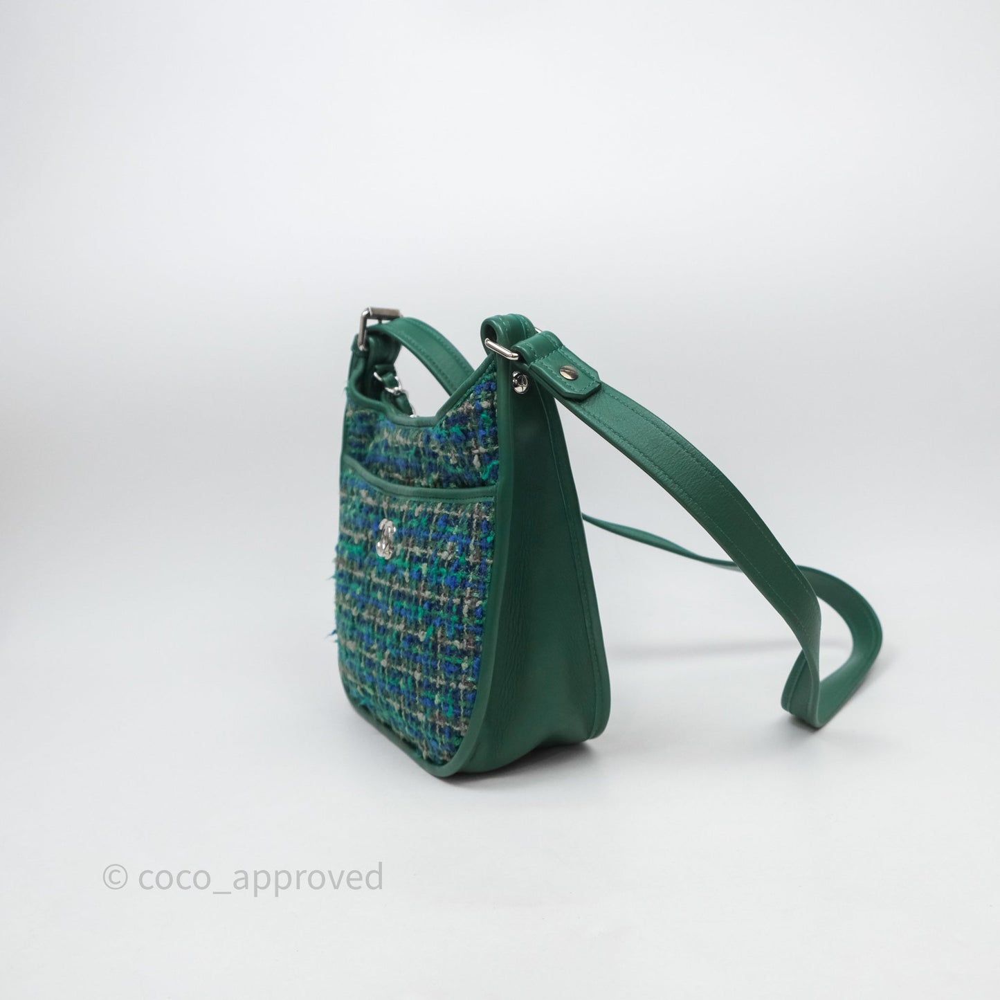 Chanel Tweed Jungle Stroll Hobo Bag Green Silver Hardware