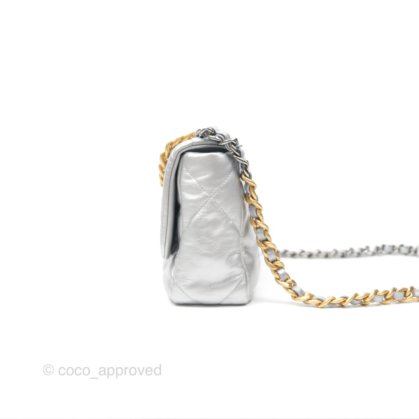 Chanel 19 Small Metallic Silver Goatskin Mixed Hardware