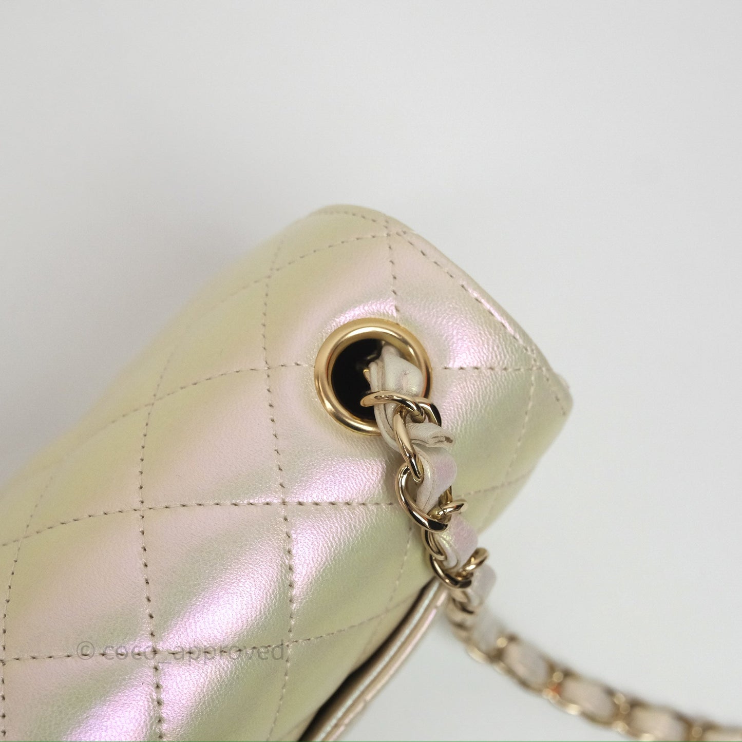Chanel Mini Rectangular Quilted Iridescent Ivory Lambskin Gold Hardware 20B