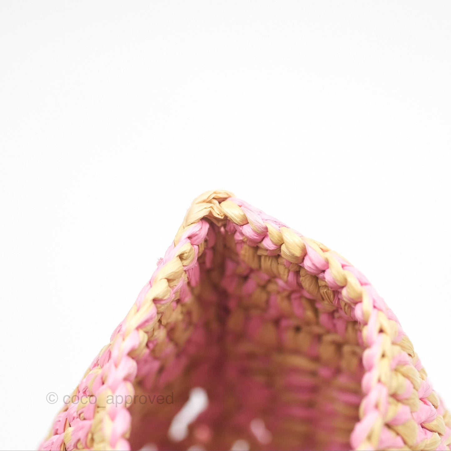 Chanel Coco Beach Bag Raffia Effect Braided Pink Beige Gold Hardware 24A