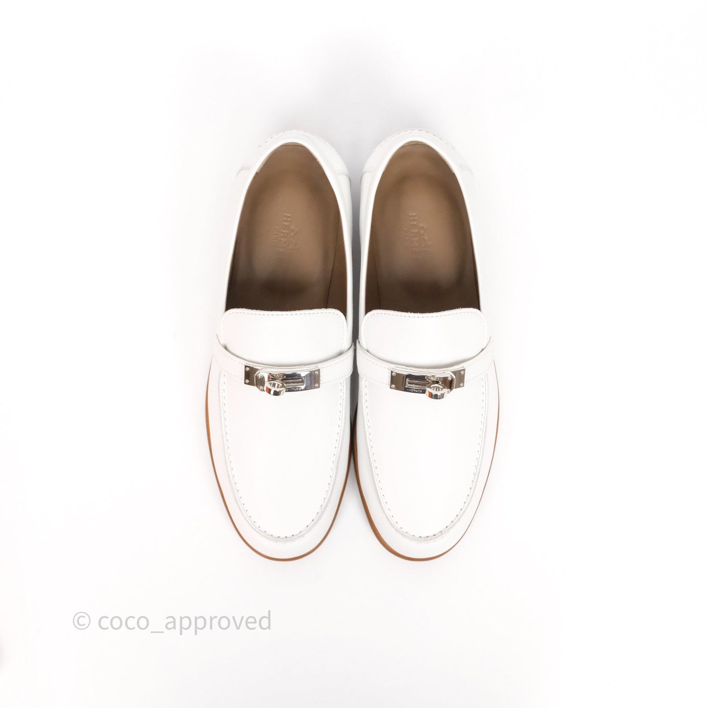 Hermès Destin Loafers White calfskin Leather Palladium-plated Kelly Buckle Size 36.5