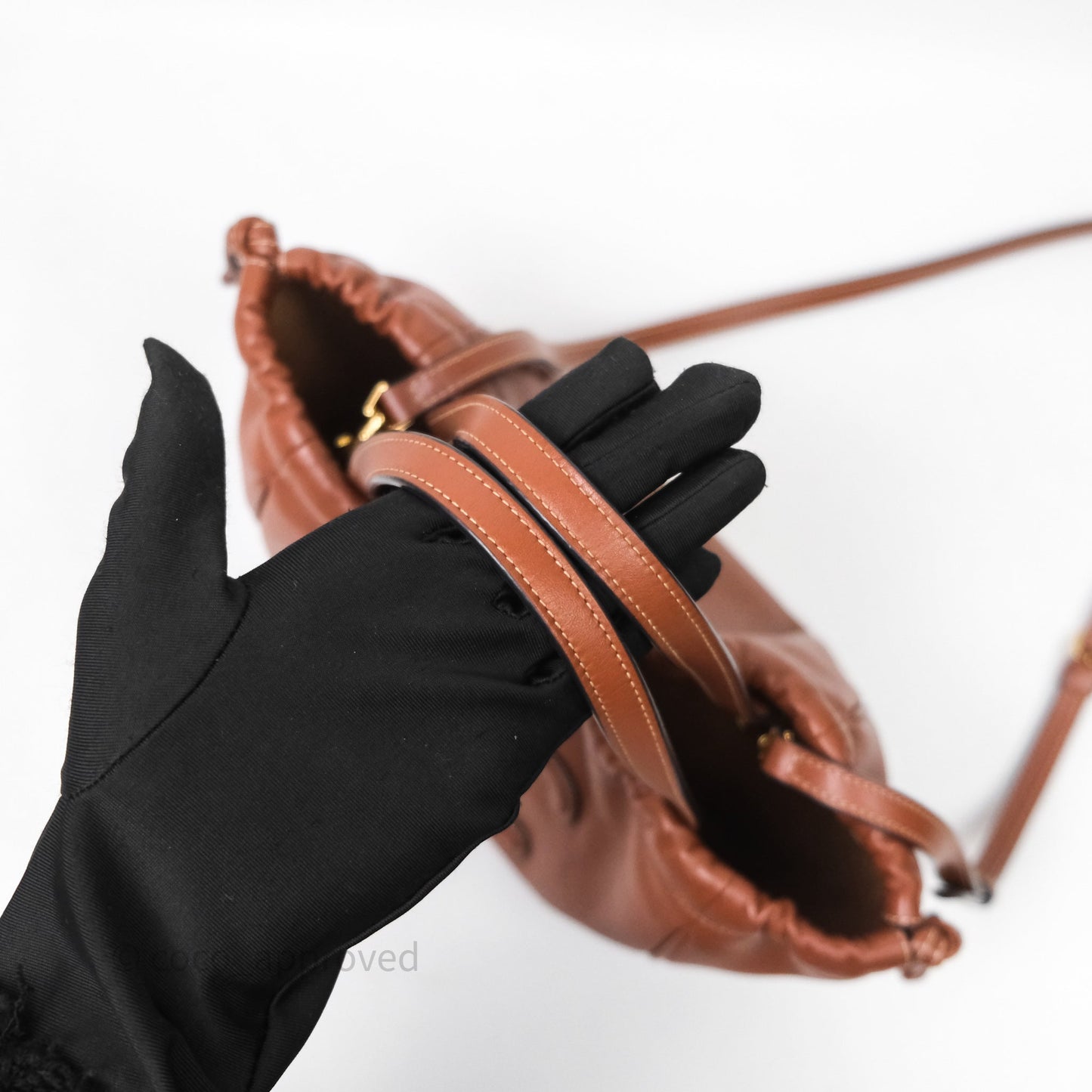 Celine Drawstring Cabas Tote Bag Triomphe in Grained Calfskin Tan
