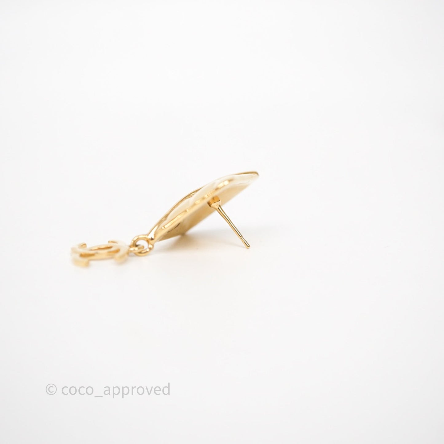 Chanel Square Drop CC Earrings Gold Tone 24K