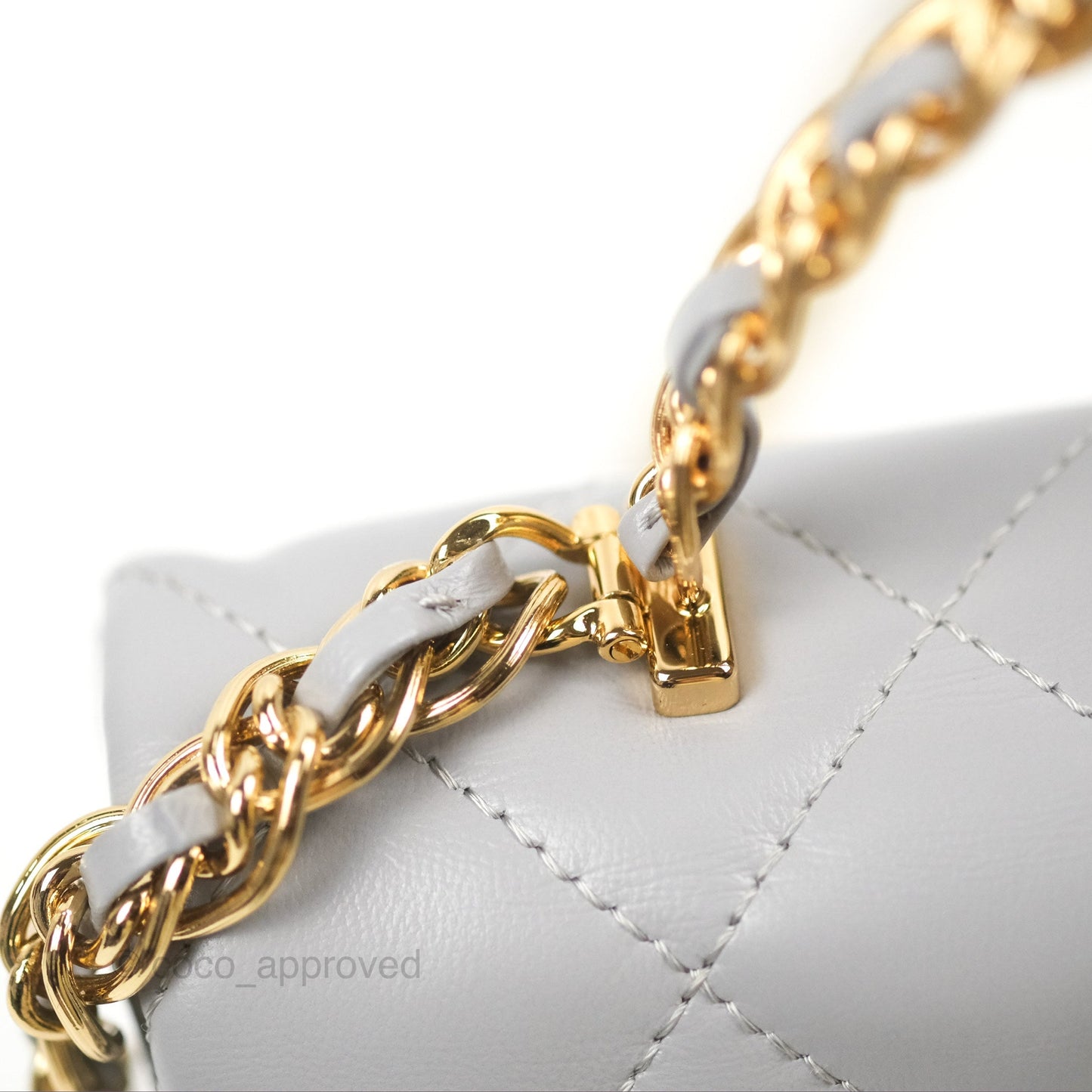 Chanel Top Handle Mini Flap Bag Light Grey Lambskin Gold Hardware 23S