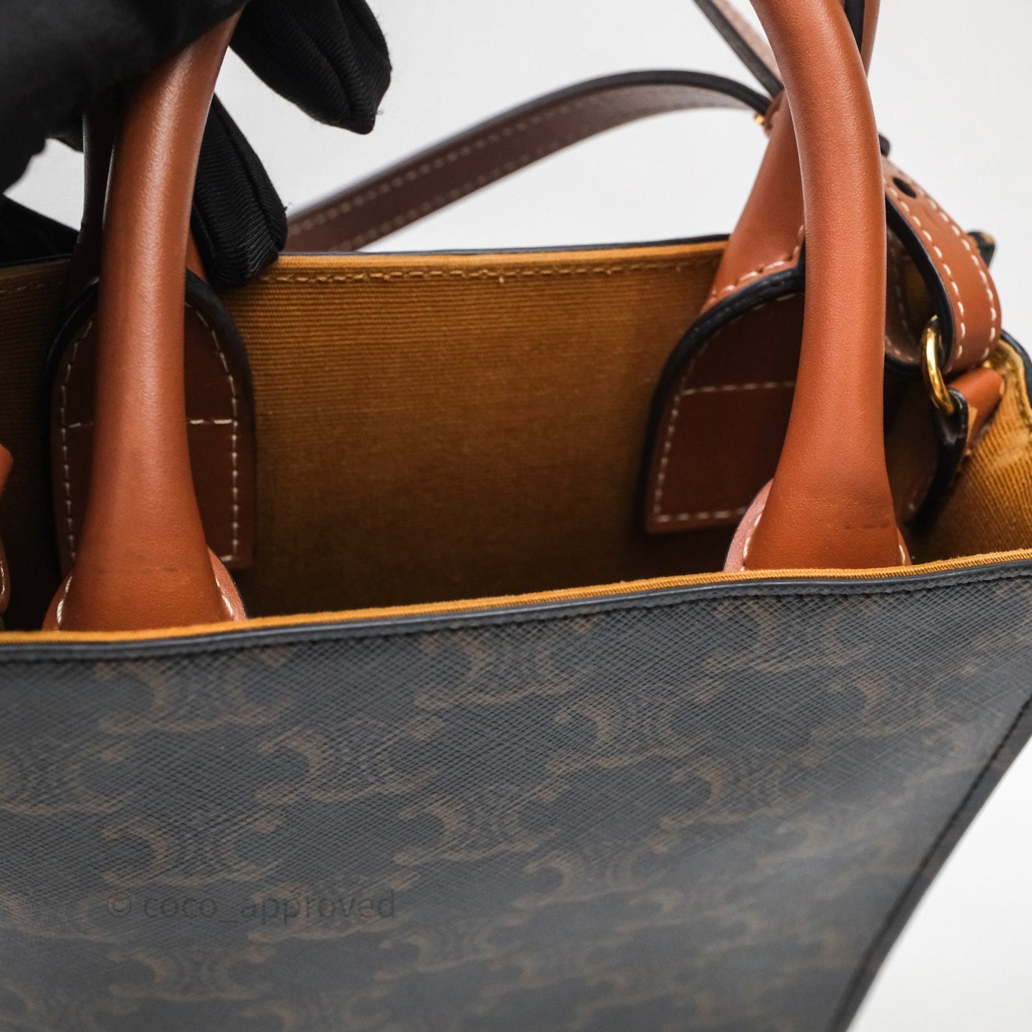 Celine Mini Vertical Cabas Bag Triomphe Canvas Tan Calfskin