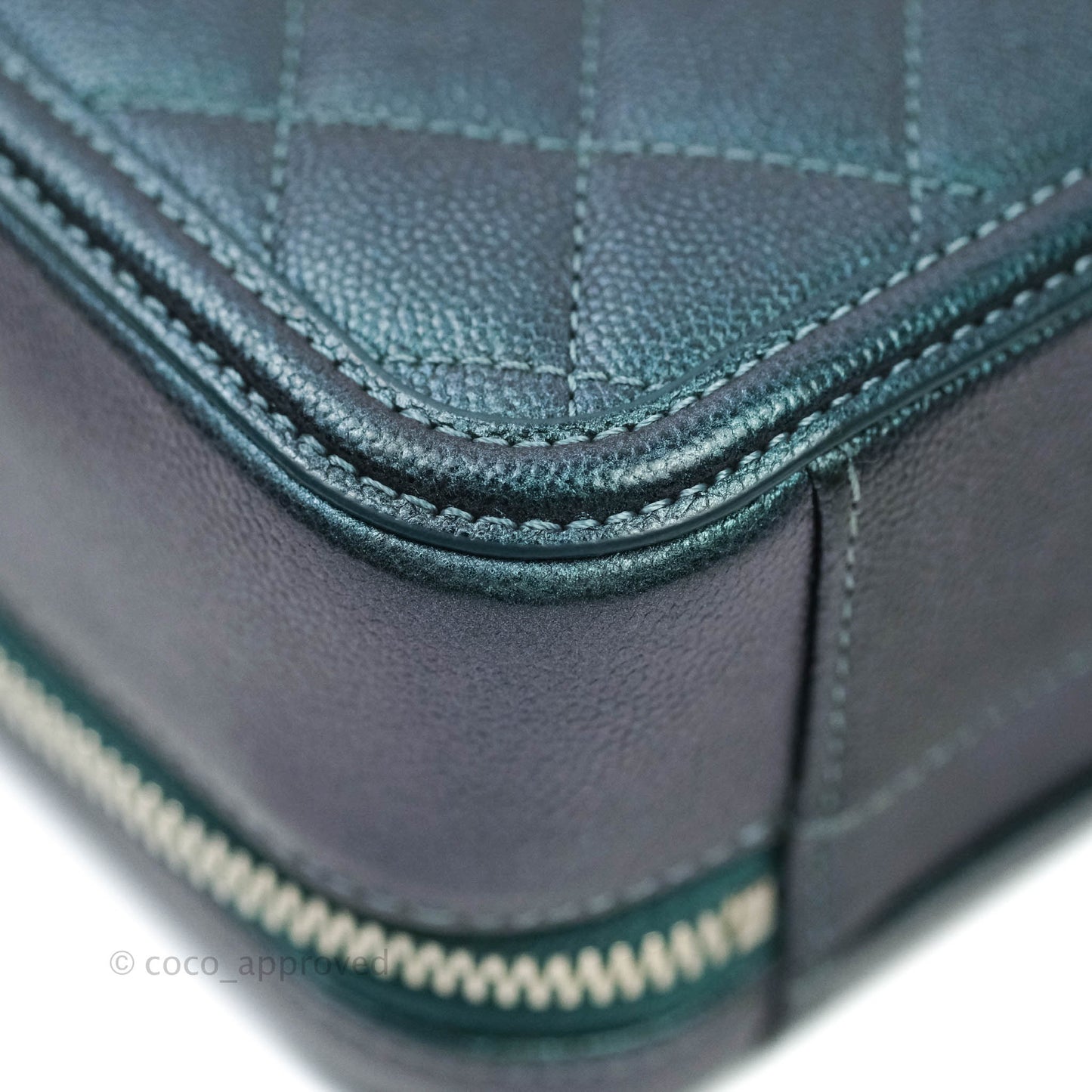 Chanel Quilted Medium CC Filigree Vanity Case Iridescent Dark Turquoise Caviar Rainbow Hardware