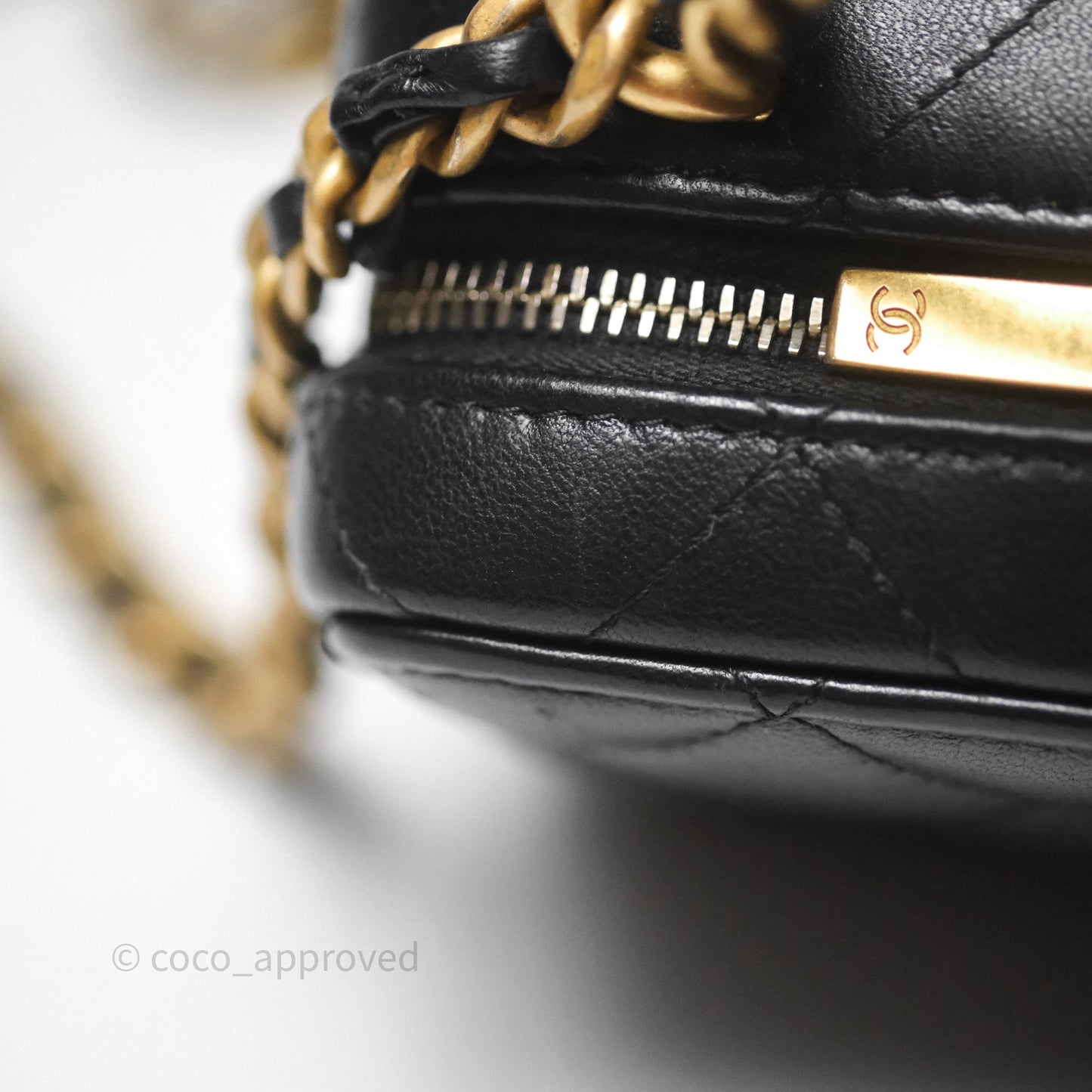 Chanel Top Handle Vanity Case Black Lambskin Aged Gold Hardware 22A