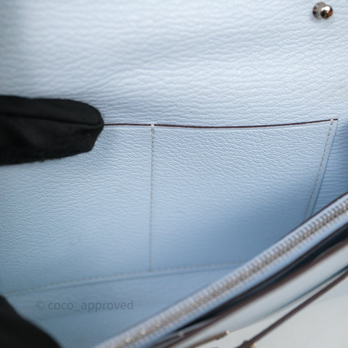 Hermès Kelly To Go Bleu Brume T0 Chèvre Mysore Palladium Hardware